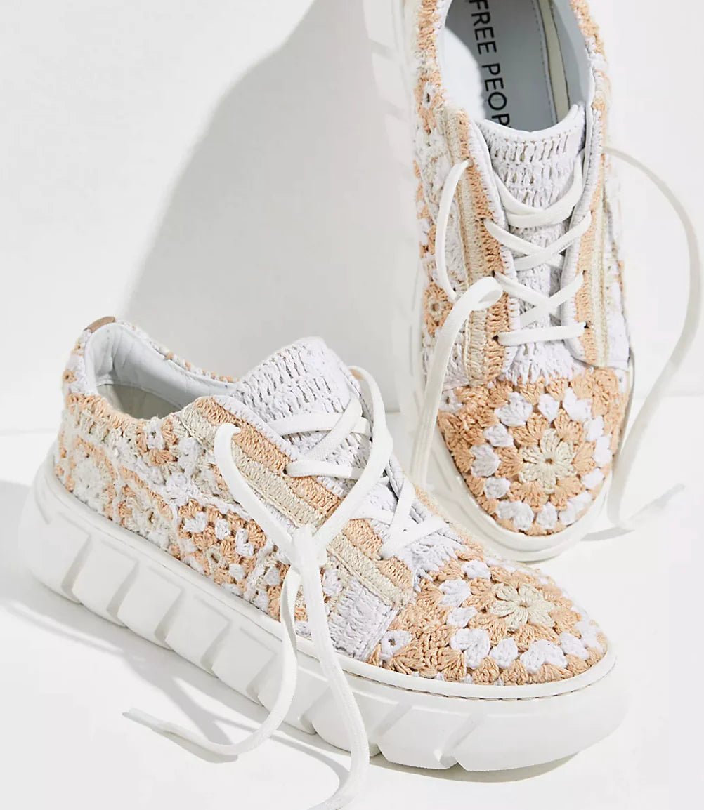 Free People Catch Me If You Can Crochet Sneakers in Cream with floral woven details