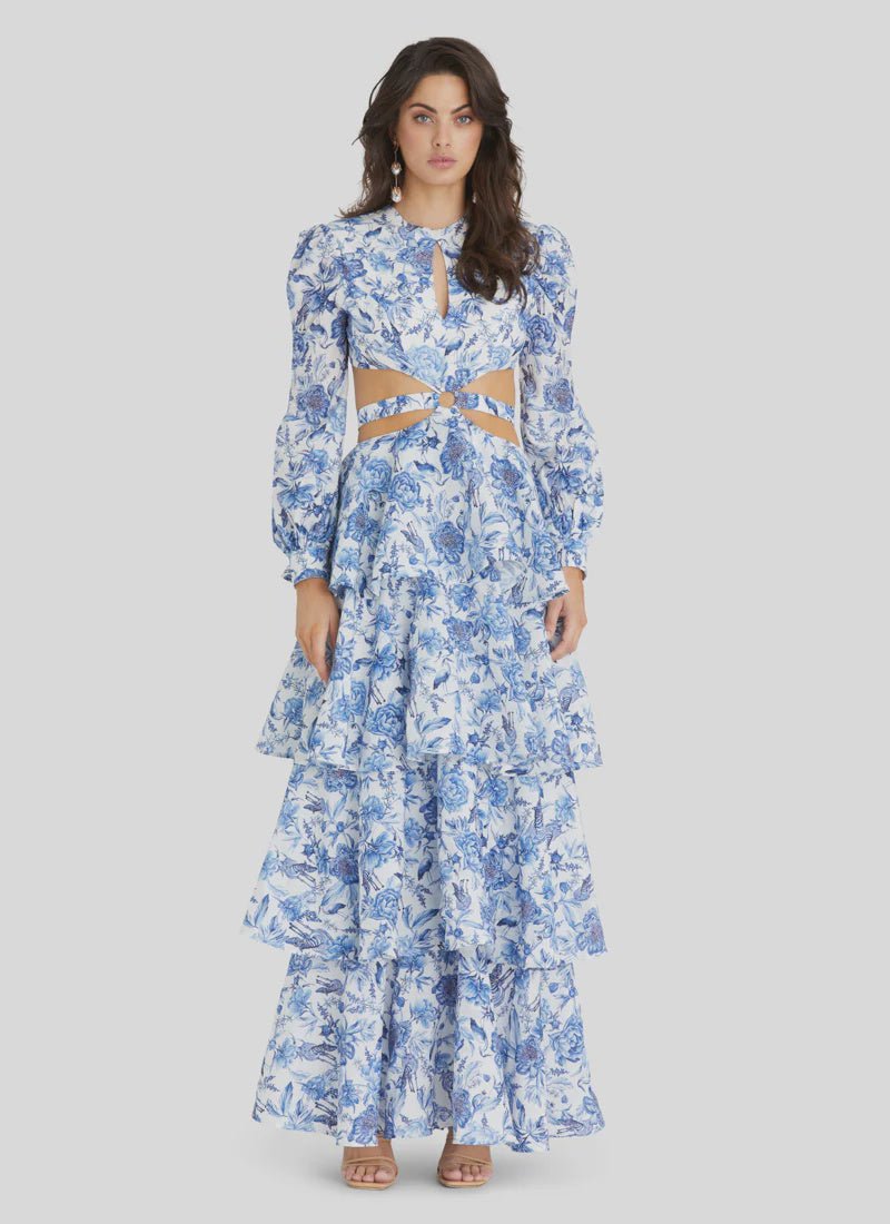 Aqua Blu Australia Azalea Thelma Dress - Blue Floral Silk Maxi Dress on Sale at Endless Waves