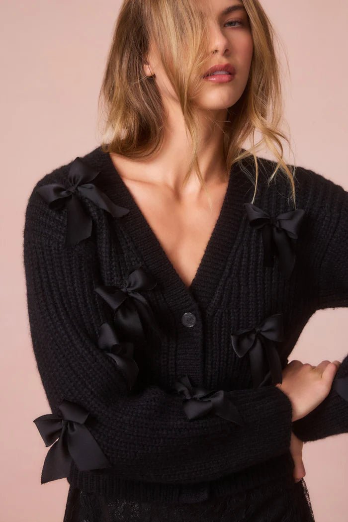 LoveShackFancy LoveShackFancy Ashtan Alpaca Bow - Embellished Cardigan Endless Waves