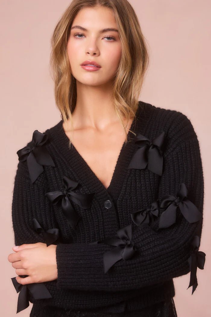 LoveShackFancy LoveShackFancy Ashtan Alpaca Bow - Embellished Cardigan Endless Waves