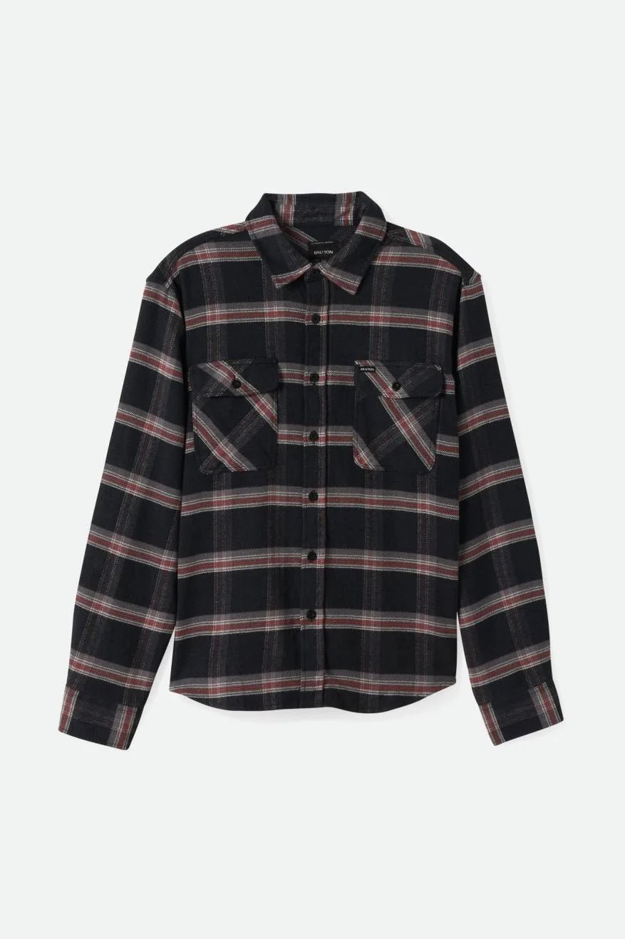 Brixton Brixton Bowery Stretch Water Resistant Flannel Black Charcoal Barn Red
