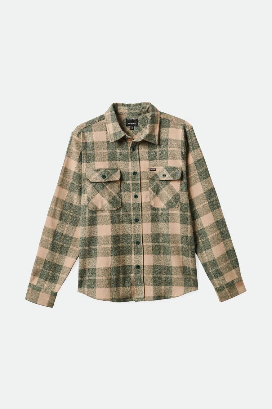 Brixton Brixton Bowery Stretch Water Resistant Flannel - Trekking Green Oatmilk