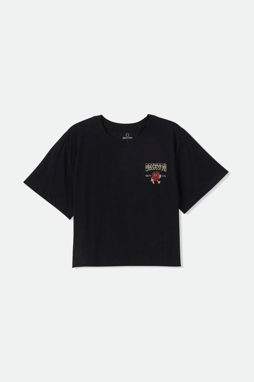 Black Brixton Short Cake Boxy T-shirt featuring a strawberry graphic and cropped fit.