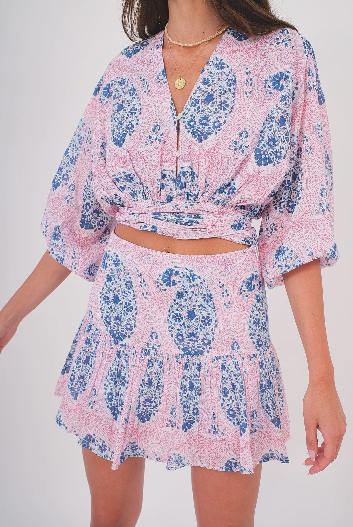 Desert Queen Miri Mini Skirt in Vibrant Paisley Endless Waves
