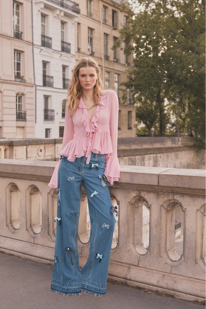 LoveShackFancy LoveShackFancy Dessa Bow Jeans Endless Waves