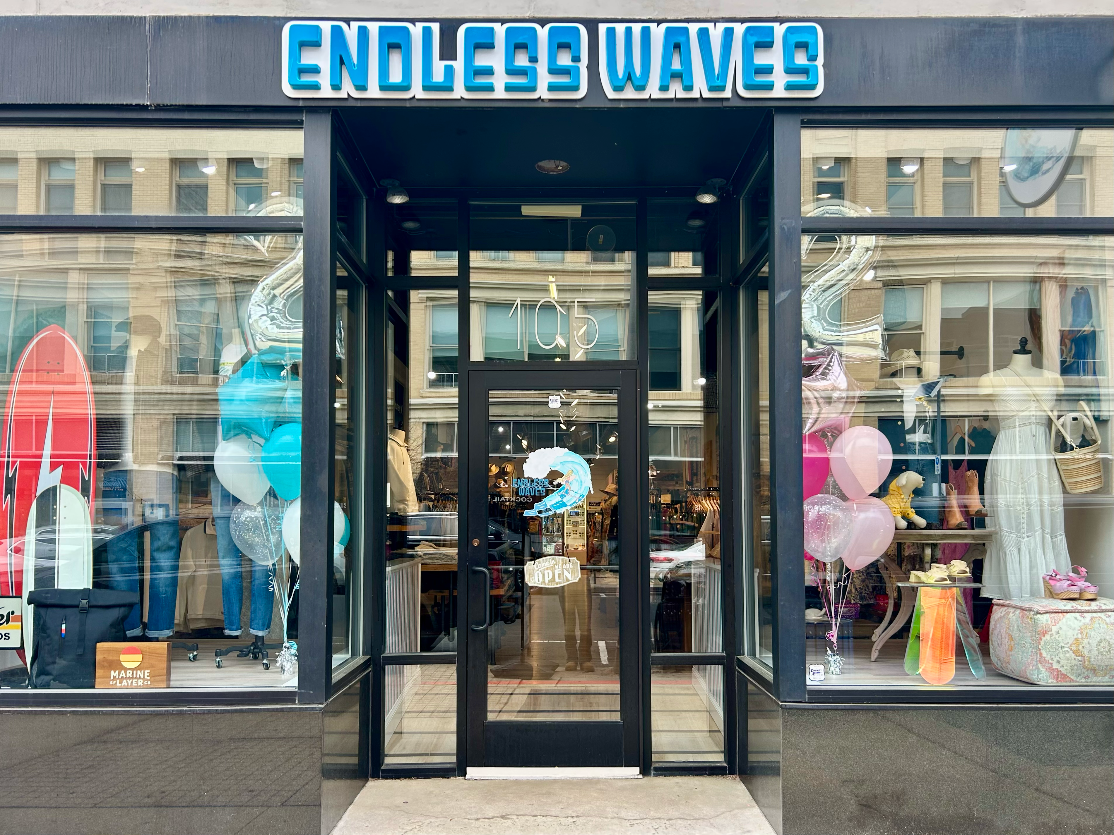 endless waves storefront celebrating 2 year anniversary
