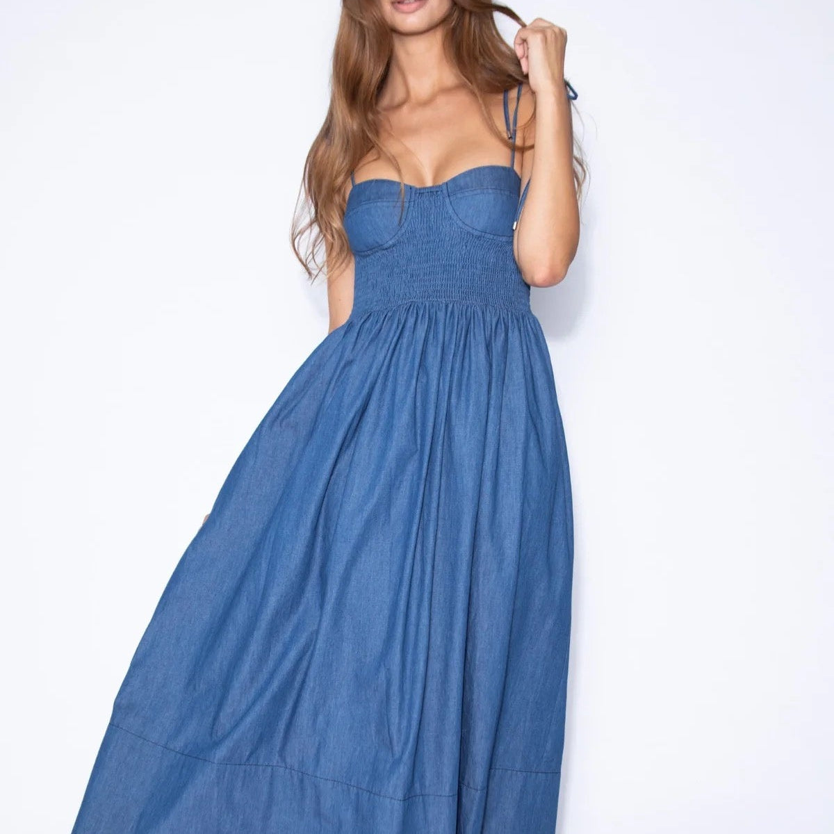 green emerald velvet dress Mermaid Cleavage Dress in Denim – ludovic de saint sernin main image 1