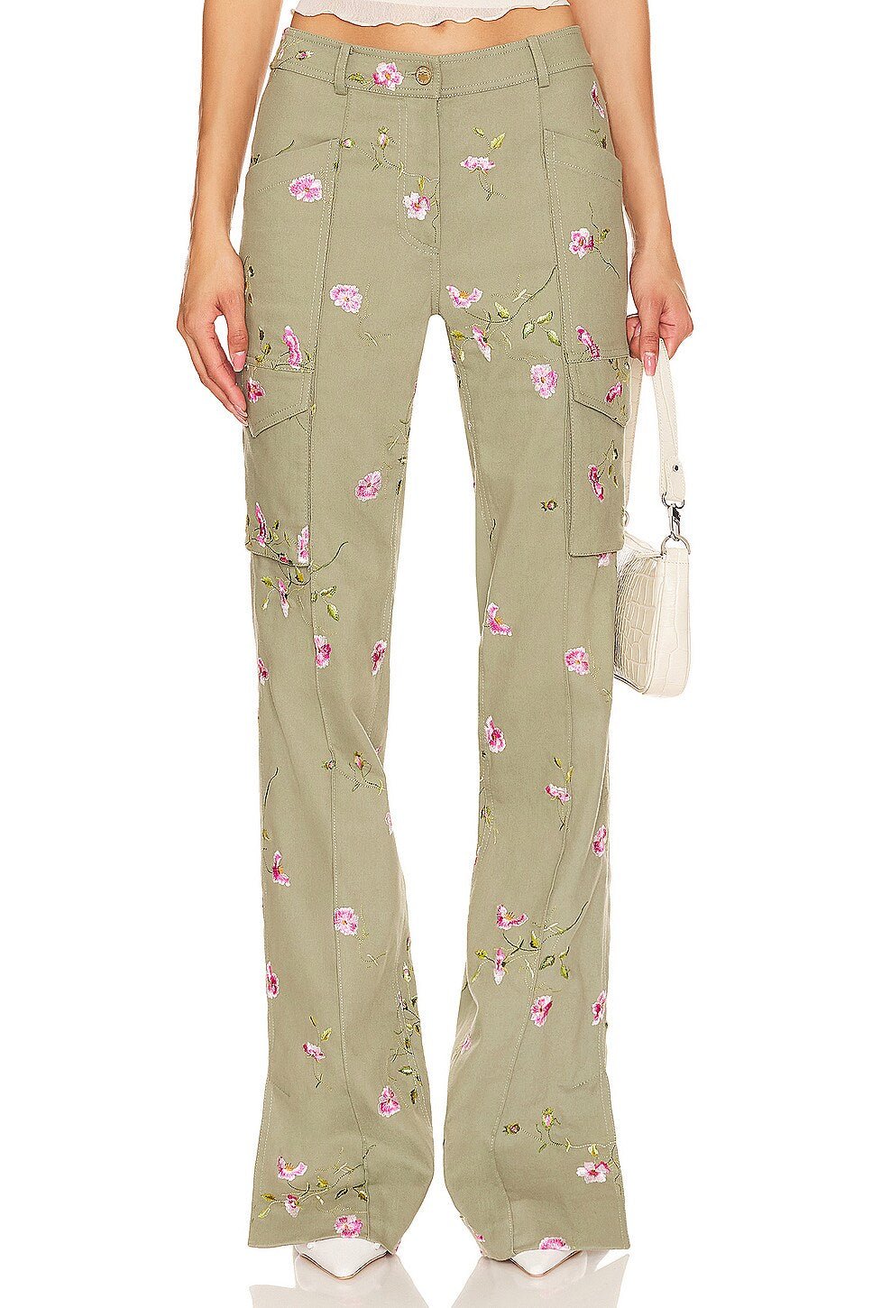 LoveShackFancy LoveShackFancy Atworth Embroidered Cargo Pant Endless Waves