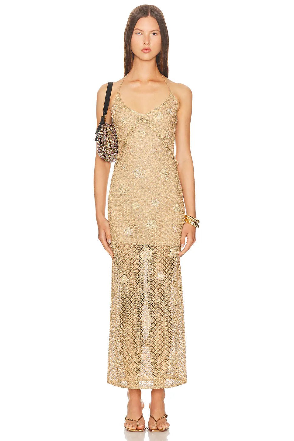 LoveShackFancy LoveShackFancy Vreya Metallic Crochet Halter Dress Endless Waves