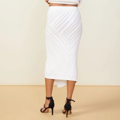 Monrow MONROW Merino Wool Cable Knit Midi Skirt Endless Waves