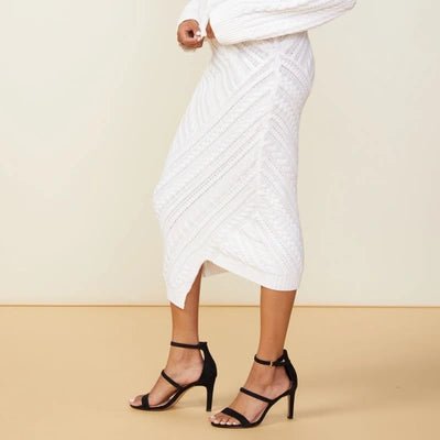 Monrow MONROW Merino Wool Cable Knit Midi Skirt Endless Waves