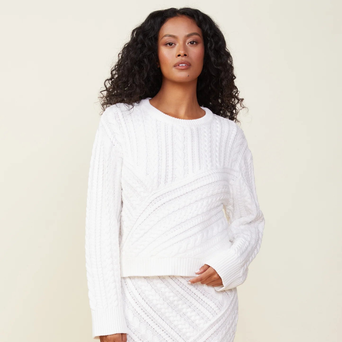 Monrow MONROW Merino Wool Cable Knit Midi Skirt Endless Waves
