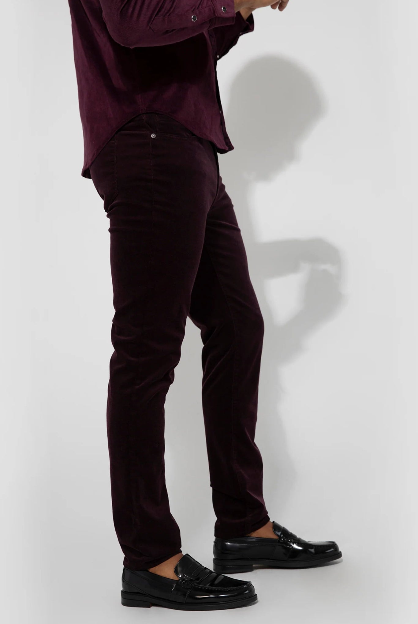 Monfrère Monfrere Brando Slim Fit Needle Cord Pants in Plum Endless Waves