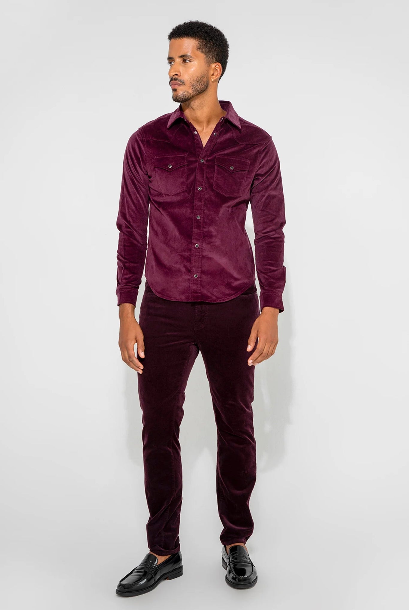 Monfrère Monfrere Brando Slim Fit Needle Cord Pants in Plum Endless Waves