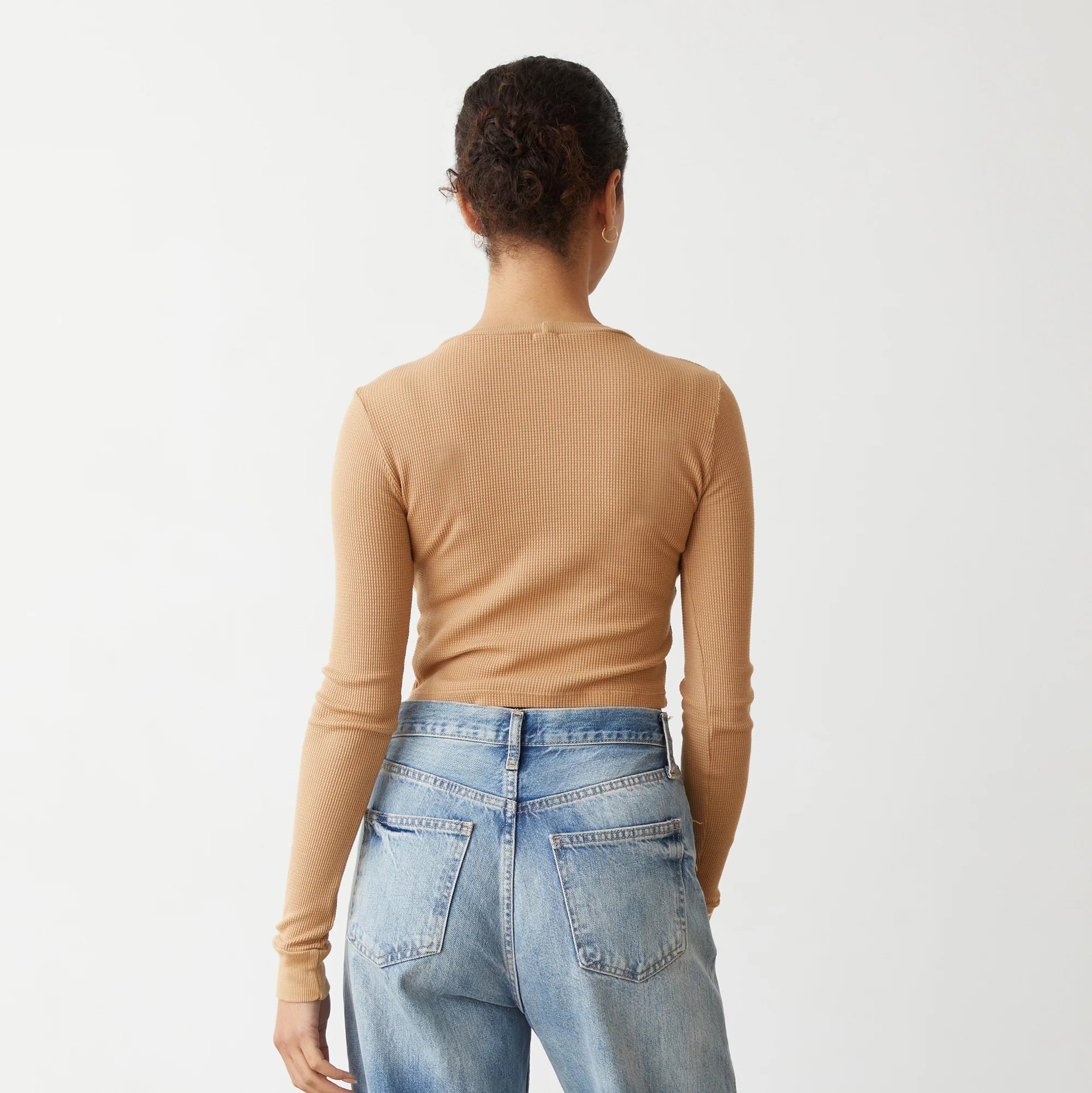 Monrow Baby Thermal Cropped Long Sleeve in Latte - Rear View - Endless Waves