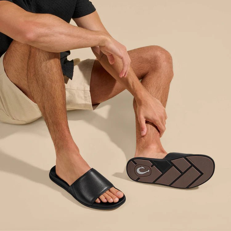 OluKai Men's Olali Leather Slide Sandals - Endless Waves