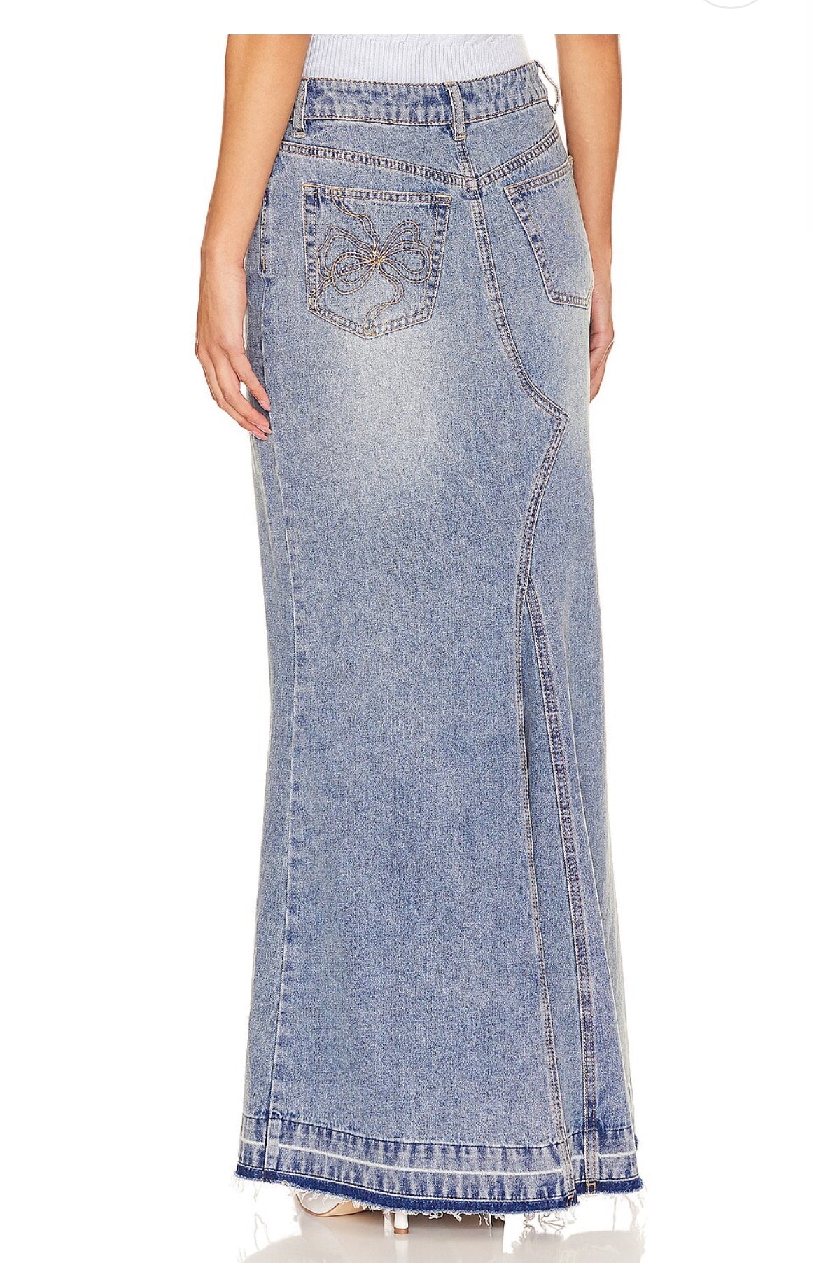 LoveShackFancy LoveShackFancy Risia Denim Maxi Skirt Endless Waves