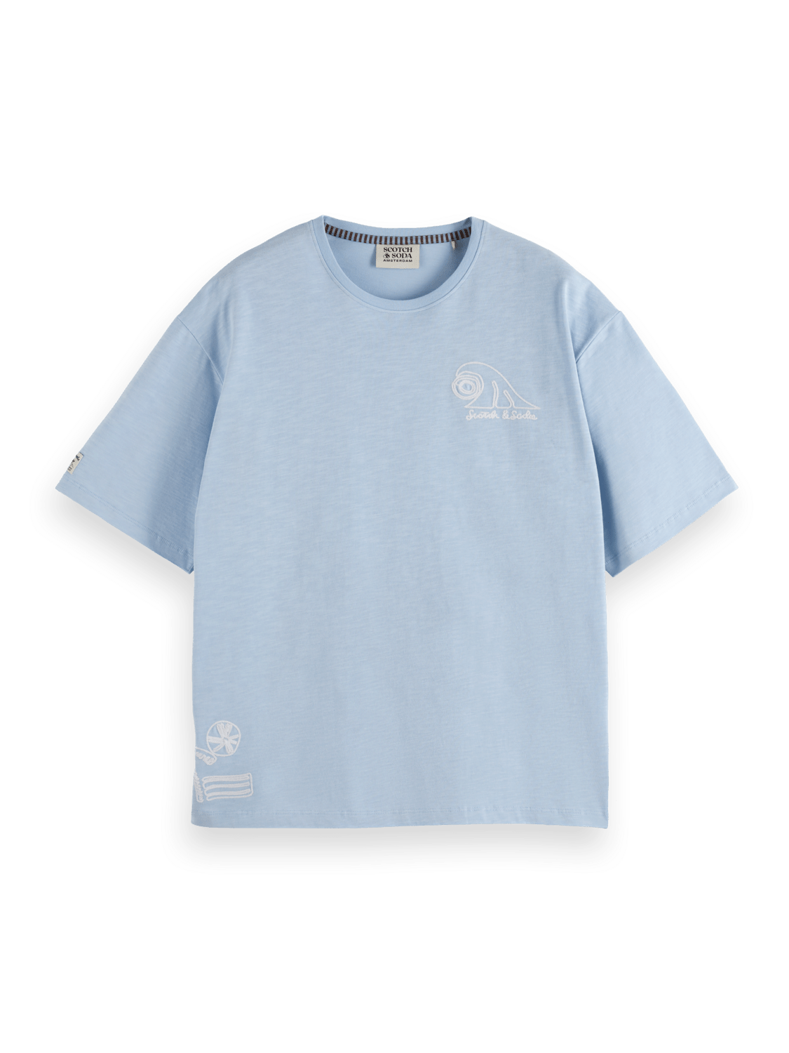 Scotch & Soda Loose Fit Slub Embroidery T-Shirt - Endless Waves