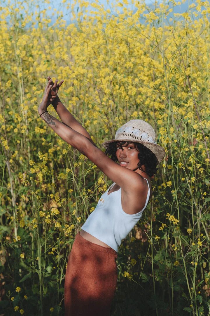 Sunny Life Blonde Flower Crochet Sun Hat