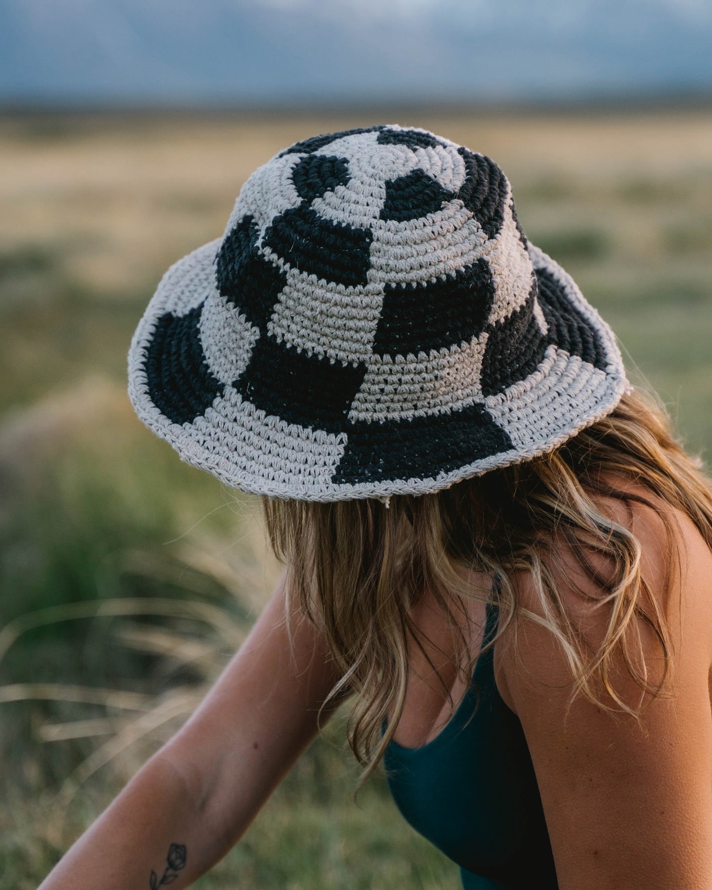 Sunny Life Checkered Crochet Sun Hat