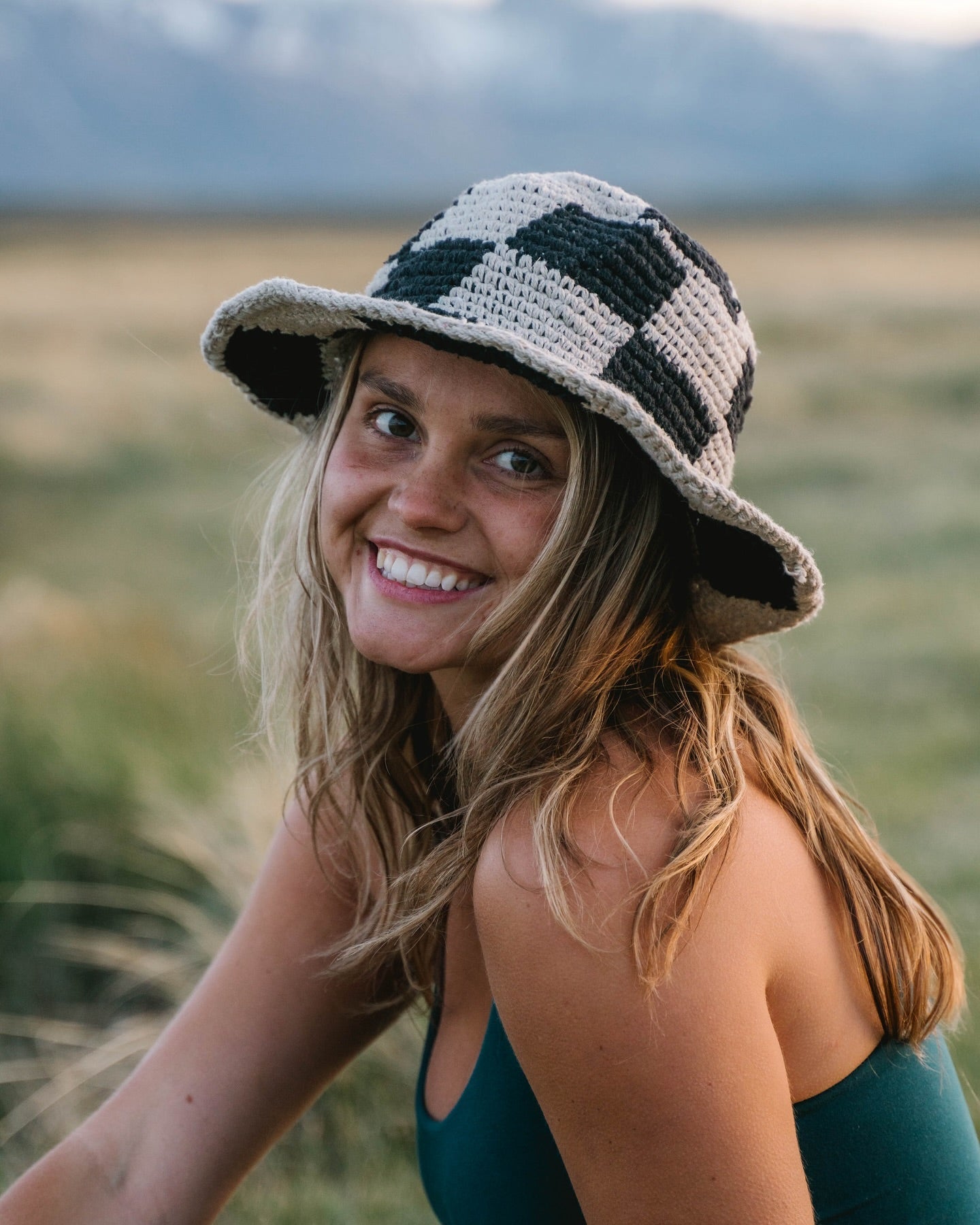Sunny Life Checkered Crochet Sun Hat