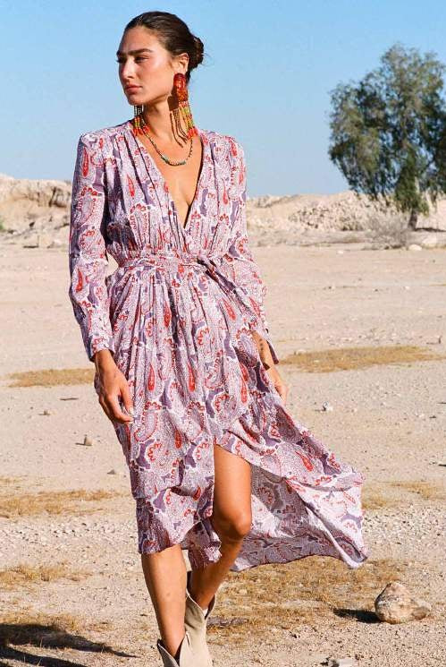 Desert Queen Purple Paisley Valera Midi Dress Endless Waves