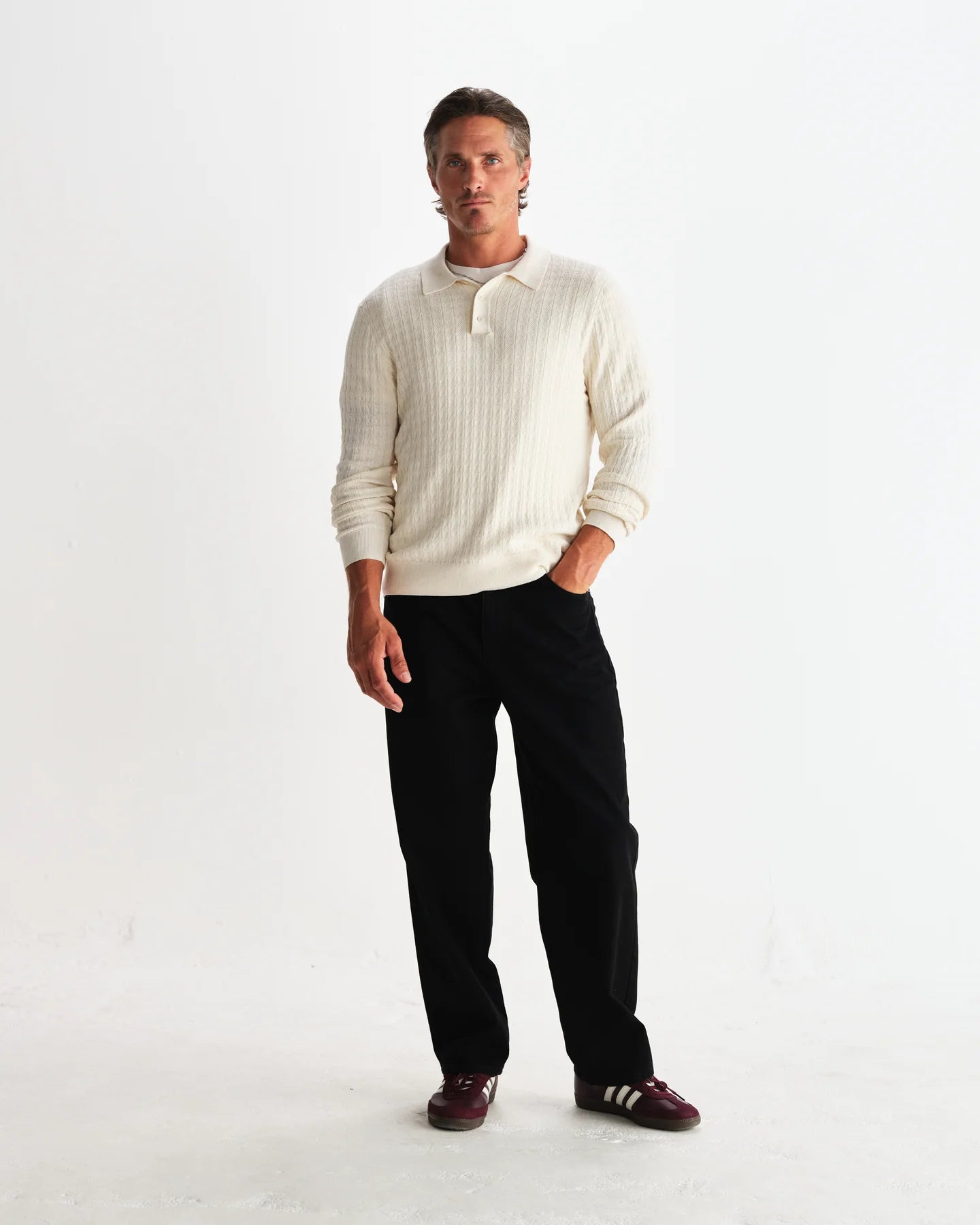 Wax London Wax London Oban Diamond Stripe Knitted Polo Endless Waves