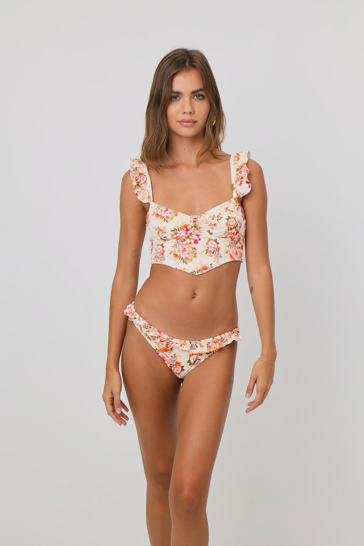 La Porte La Porte Peach Floral Cheeky Ruffle Bottom Endless Waves