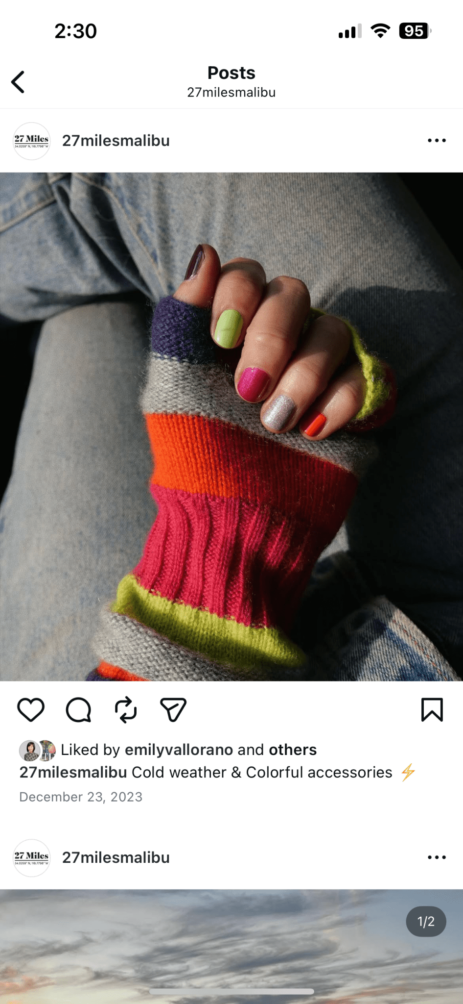 27 Miles Malibu 27 Miles Malibu Jade Fingerless Cashmere Gloves Endless Waves