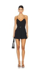 Amanda Uprichard Blair Belted Romper in Black - On Sale at Endless Waves Boutique