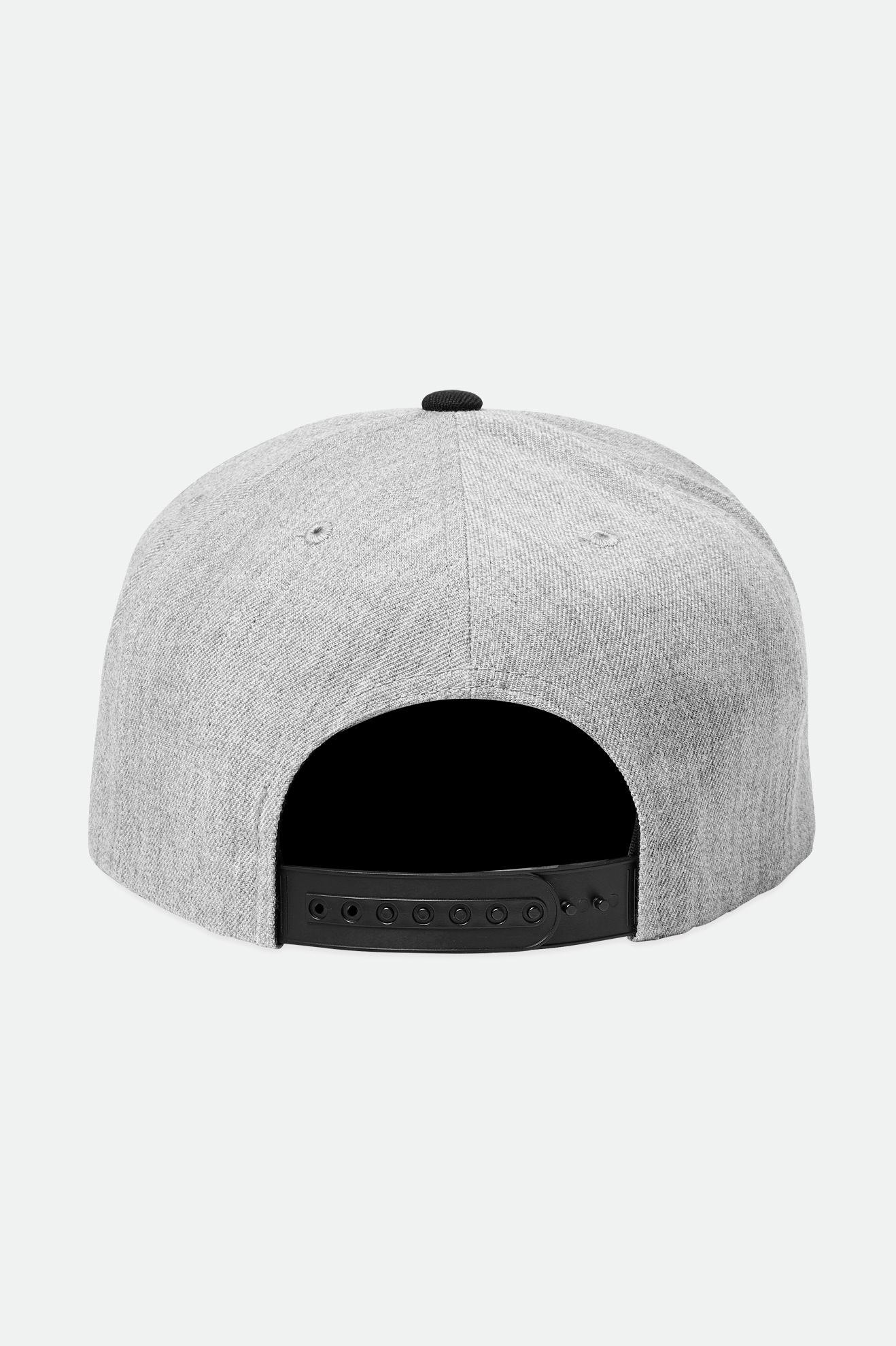 Rear view of the Brixton Oath III Snapback in Light Heather Grey, showing the adjustable black plastic snapback closure and structured 6-panel design.