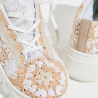 Free People Catch Me If You Can Crochet Sneaker in Cream with floral woven details and chunky lug sole