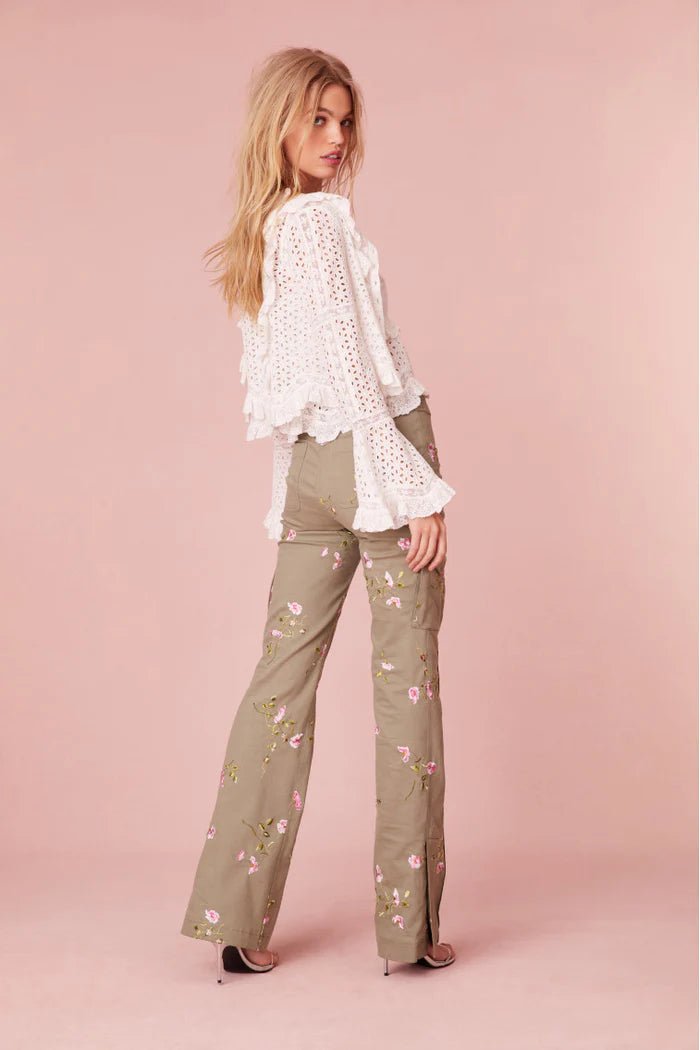 LoveShackFancy LoveShackFancy Atworth Cargo Embroidered Pant Endless Waves