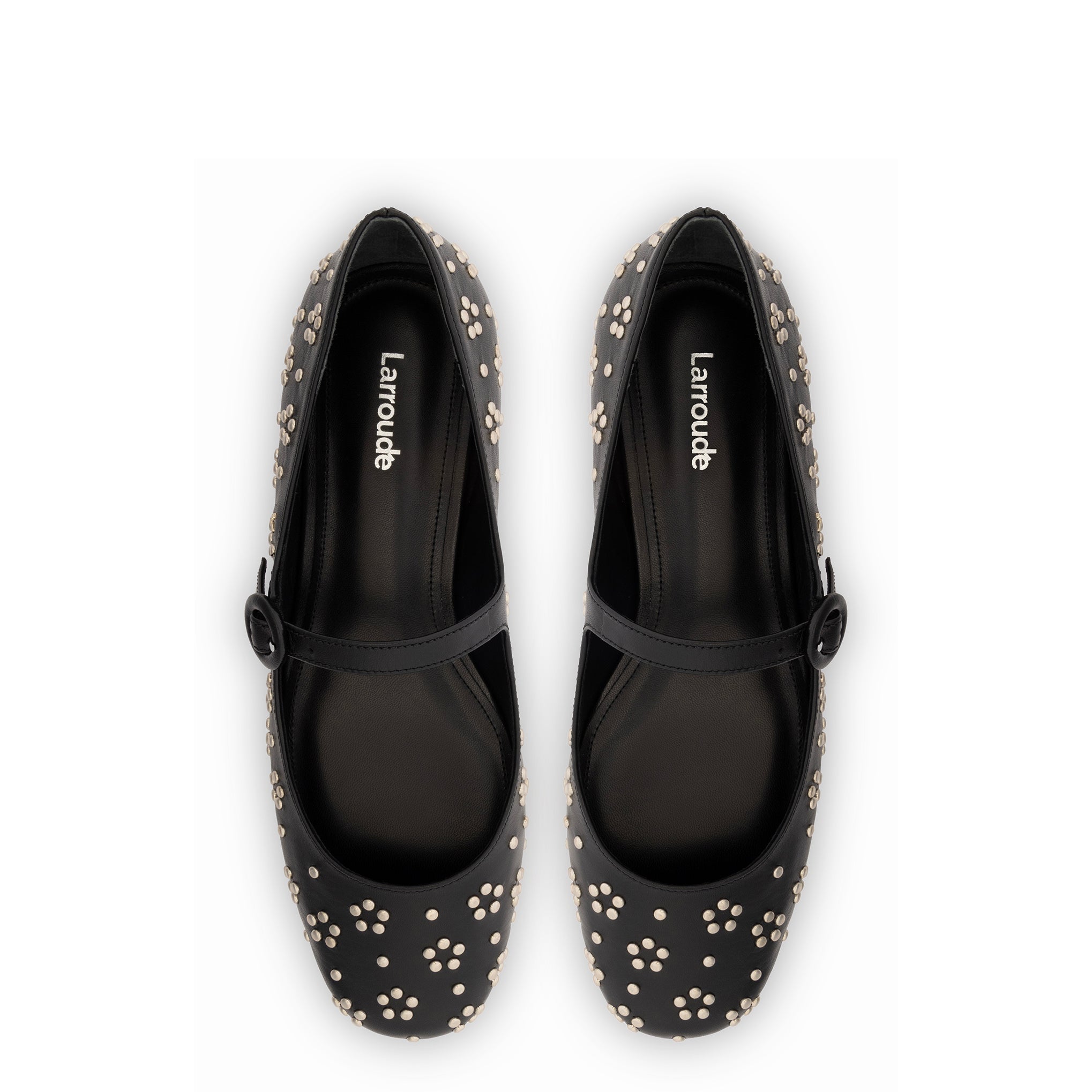 Blair Ballet Flat In Black Leather and Metallic Studs - Endless Waves