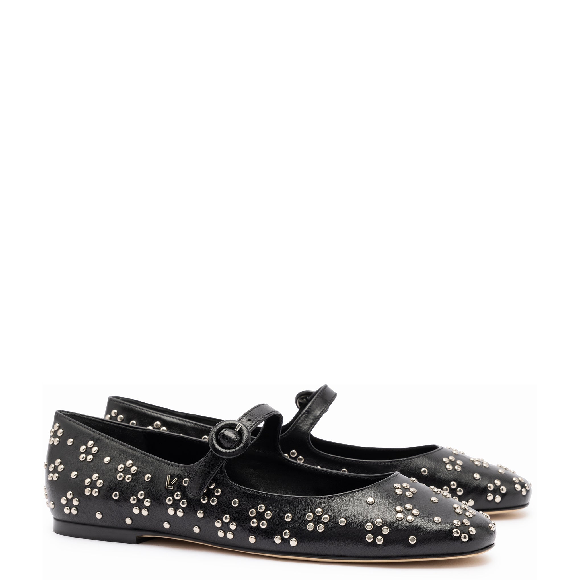 Blair Ballet Flat In Black Leather and Metallic Studs - Endless Waves