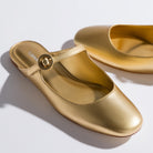 Blair Flat Mule In Gold Metallic Leather - Endless Waves