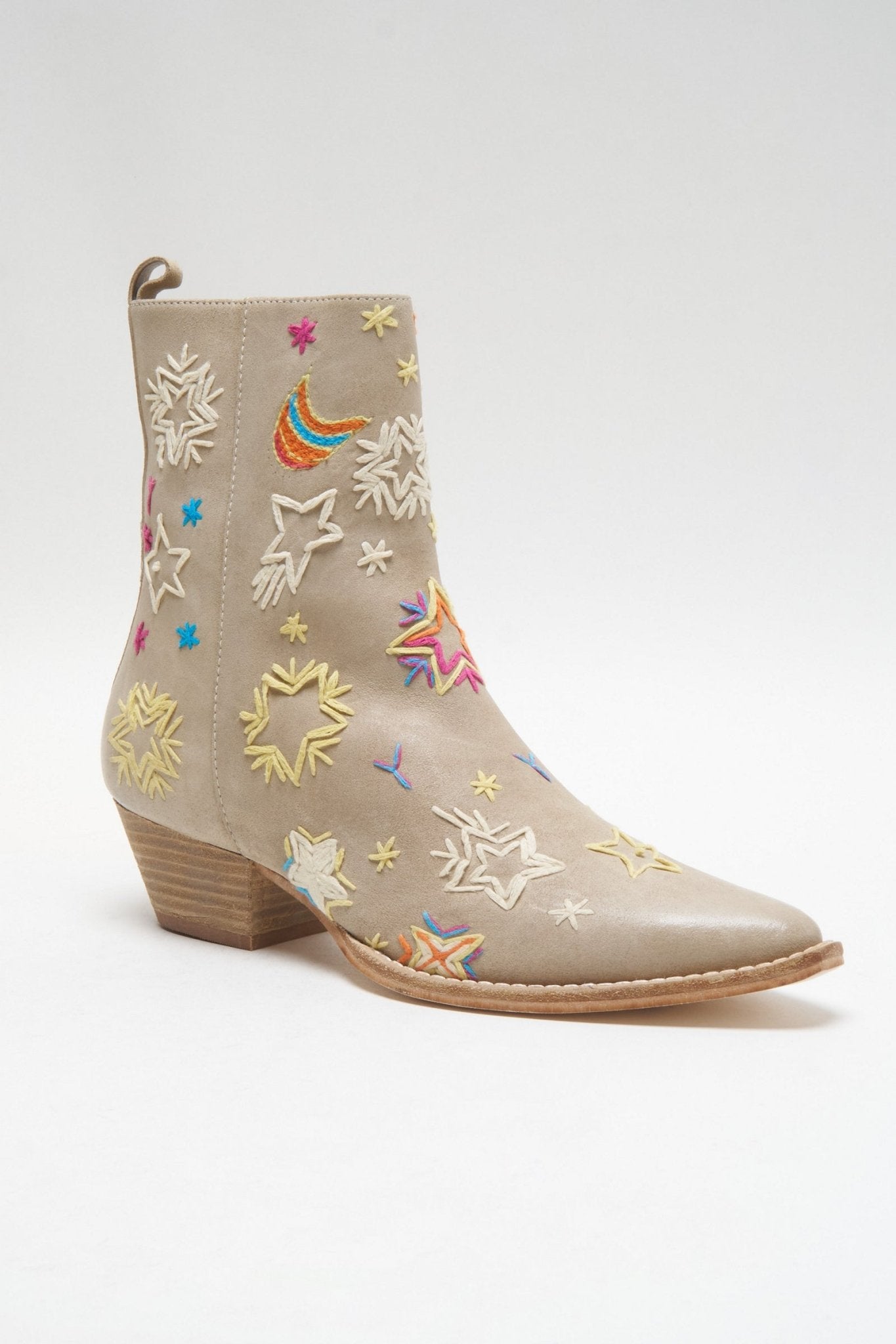 FP Bowers Embroidered Boot on a White Backdrop