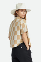 Side/ rear view of the Brixton Women's Mykonos Boxy Short Sleeve Shirt - Endless Waves