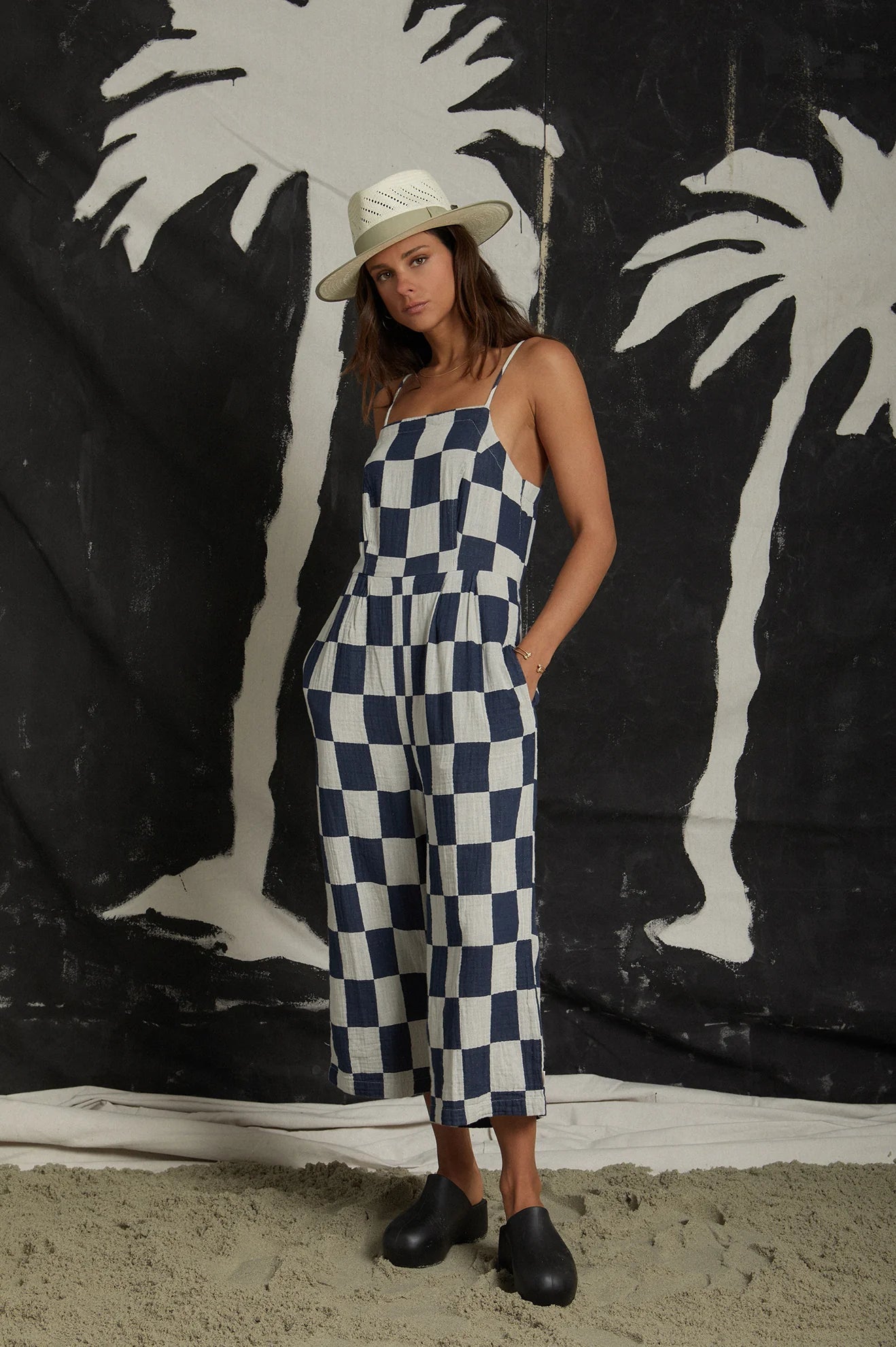 Navy checkered Brixton Mykonos Jumpsuit - Endless Waves