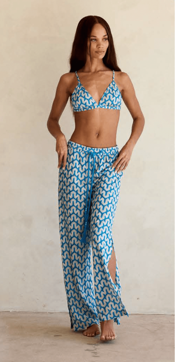 btb los angeles cario pant sapphire and matching cario bralette on model