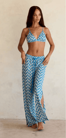 btb los angeles cario pant sapphire and matching cario bralette on model
