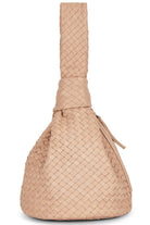Back view of the Bone Cleobella Celine Woven Handbag showing the hand-braided leather and side zip closure.