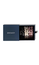 Drowsy skinny silk hair tie set in an open box.