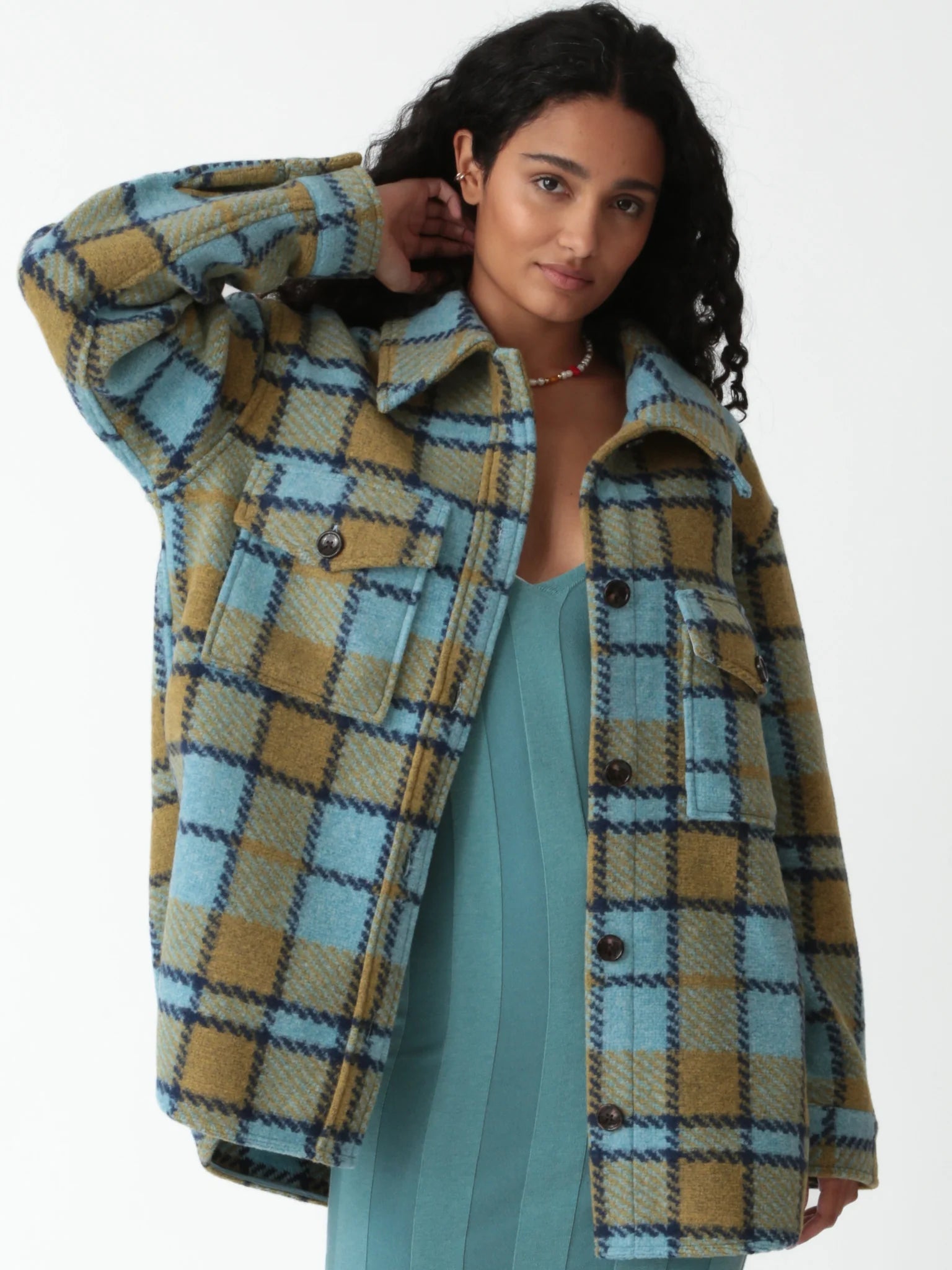 Electric & Rose Scout Jacket - Indigo Chartreuse Plaid Wool Outerwear.