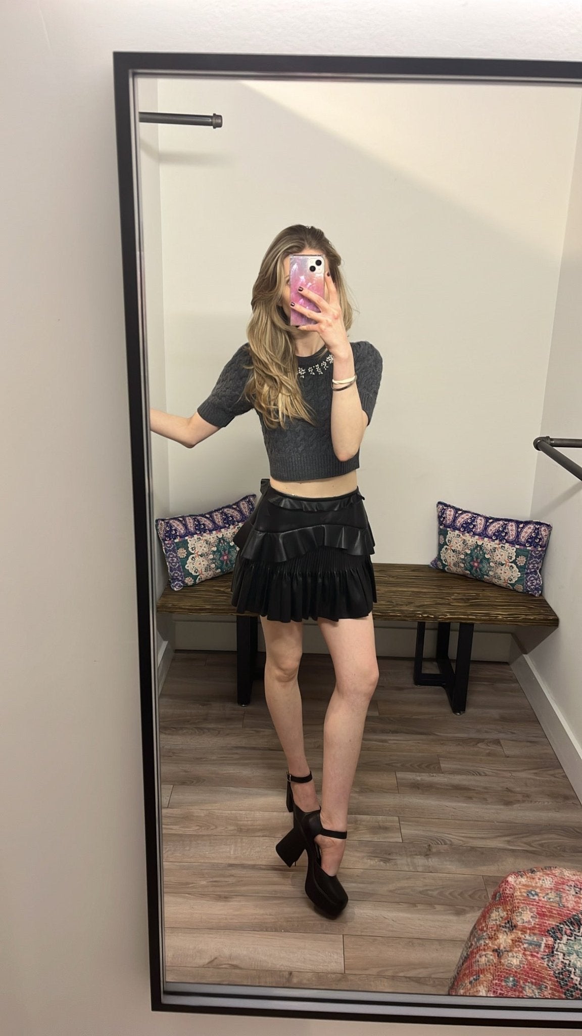 LoveShackFancy LoveShackFancy Vegan Leather Eli Skirt Endless Waves