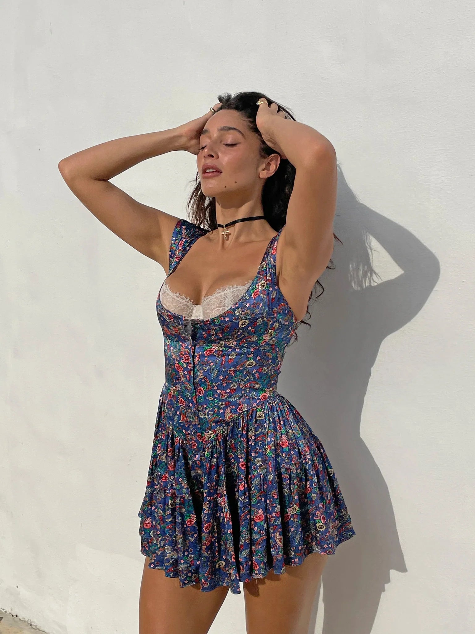 blue romper dress Vanessa Mooney Satin Elisabeth Romper Dress