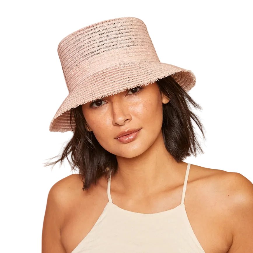 Woman wearing the Pink Jonah Bucket Hat