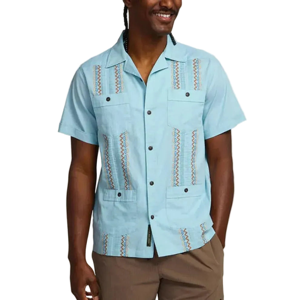 Howler Bros Guayabera Shirt in Nile Blue Endless Waves
