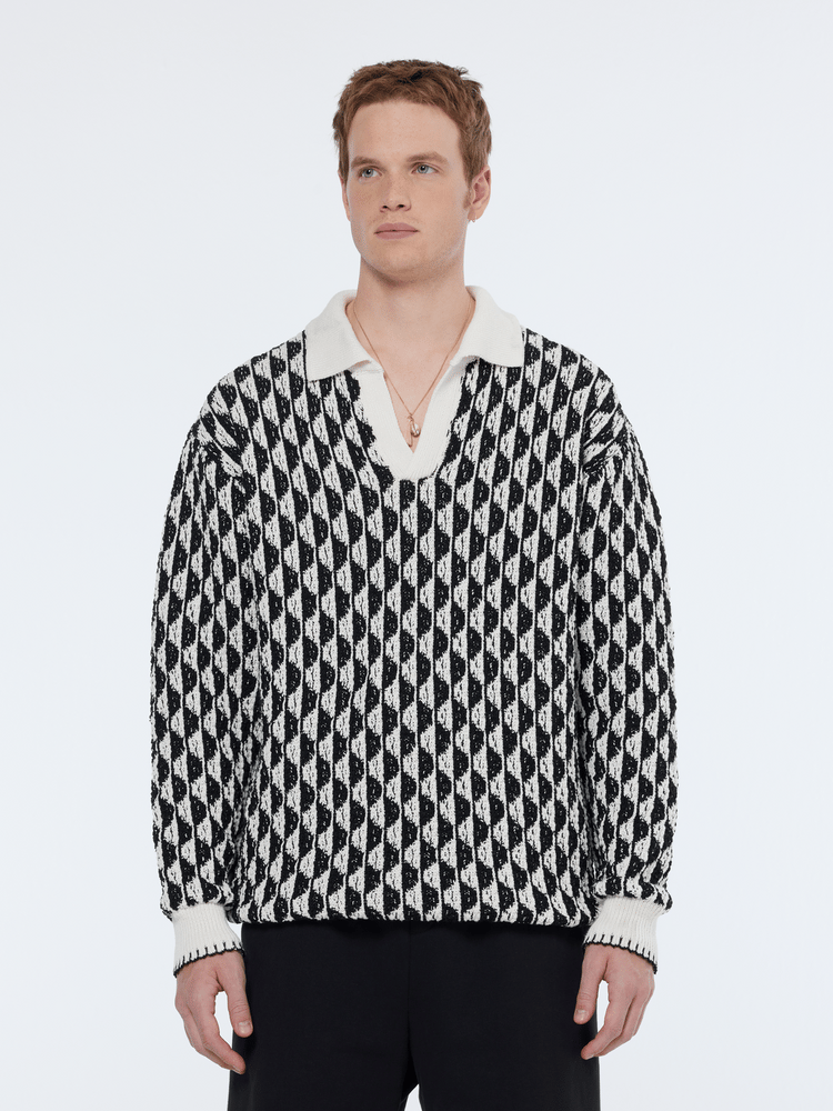 Scotch & Soda Scotch & Soda Jacquard Drop Shoulder Long Sleeve Polo Endless Waves