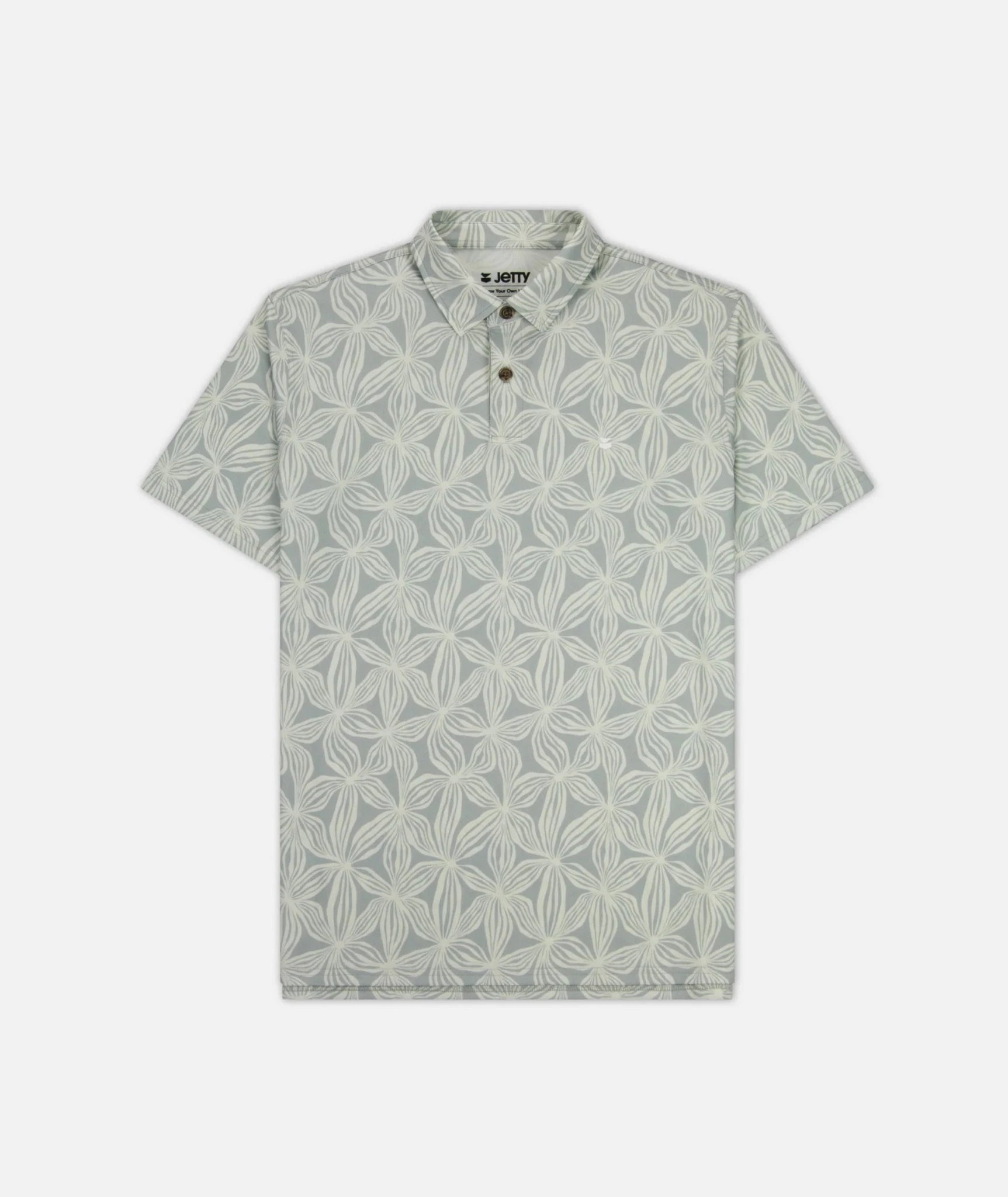 Silver patterned Jetty men's bunker polo shirt on a white background